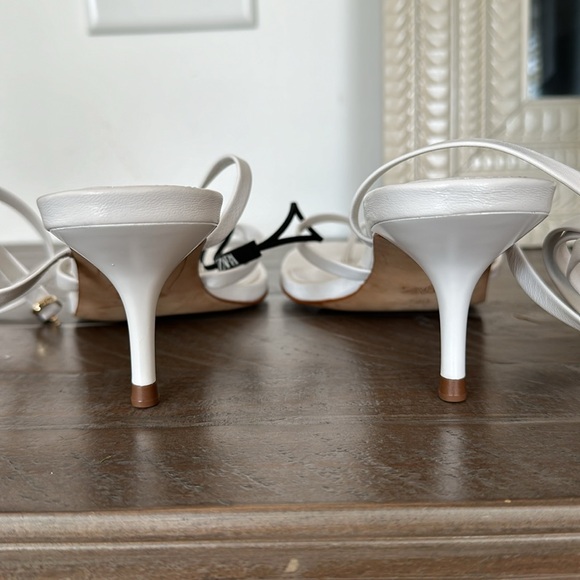 Zara heeled leather tie sandals wrap around kitten heels strappy 2355/310 white - Picture 10 of 12